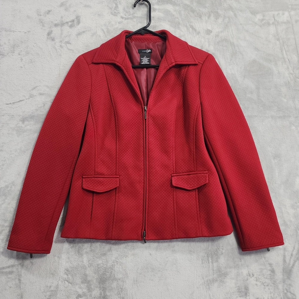 East 5th Jacket Womens 10 Red Textured Knit Full Zip Collared Lined Pockets